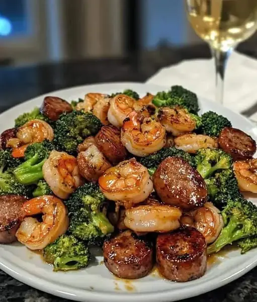 Honey Garlic Shrimp, Sausage & Broccoli