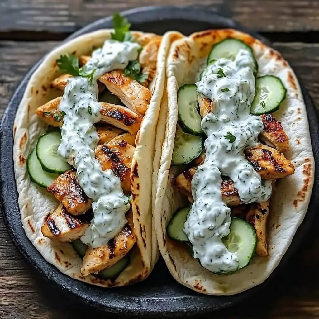 🥙 Greek Chicken Gyros with Cucumber Tzatziki 🥒✨🍗