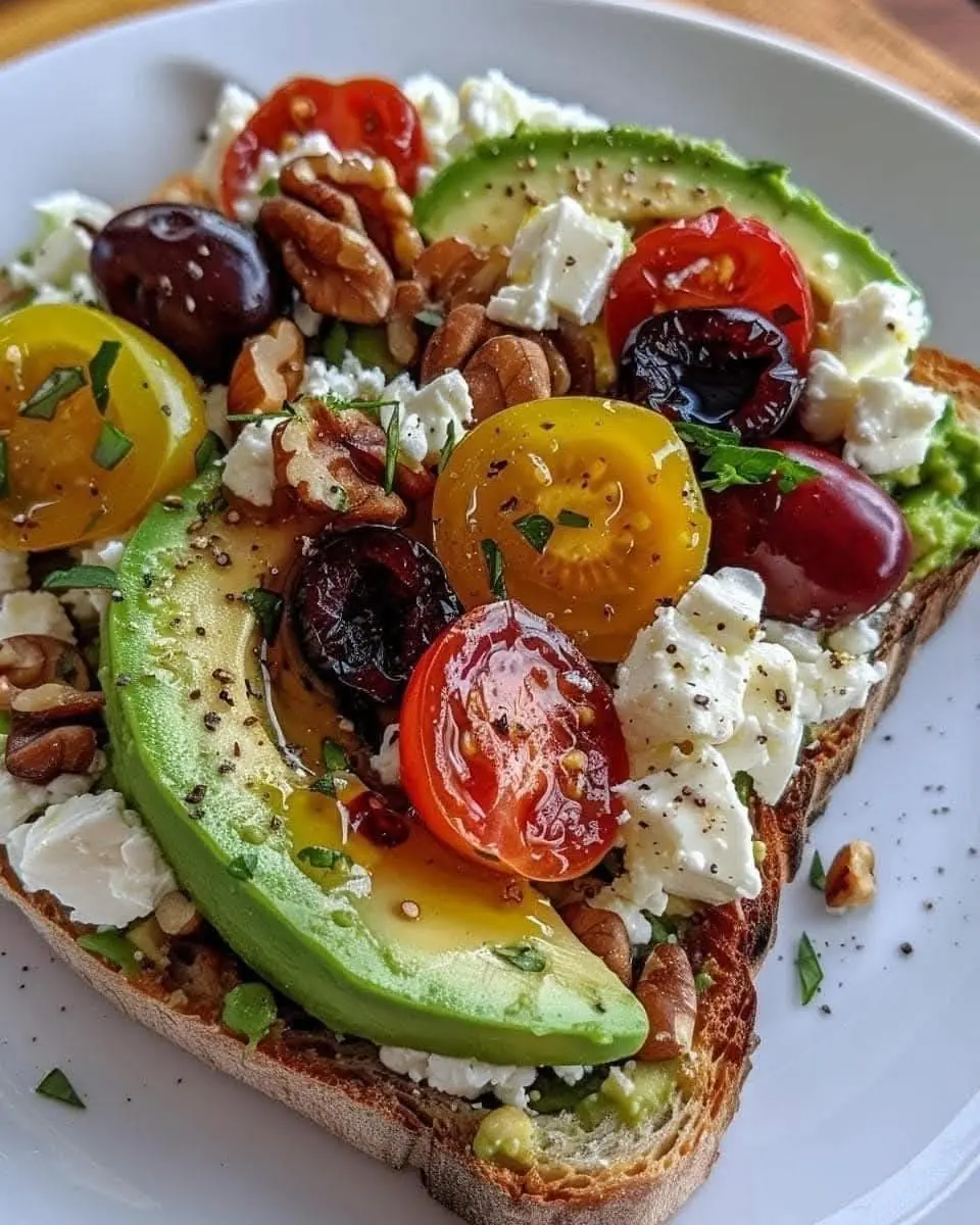 🥑 Avocado Toast with Feta, Cherry Tomatoes, Cranberries, and Walnuts 🍅🌰