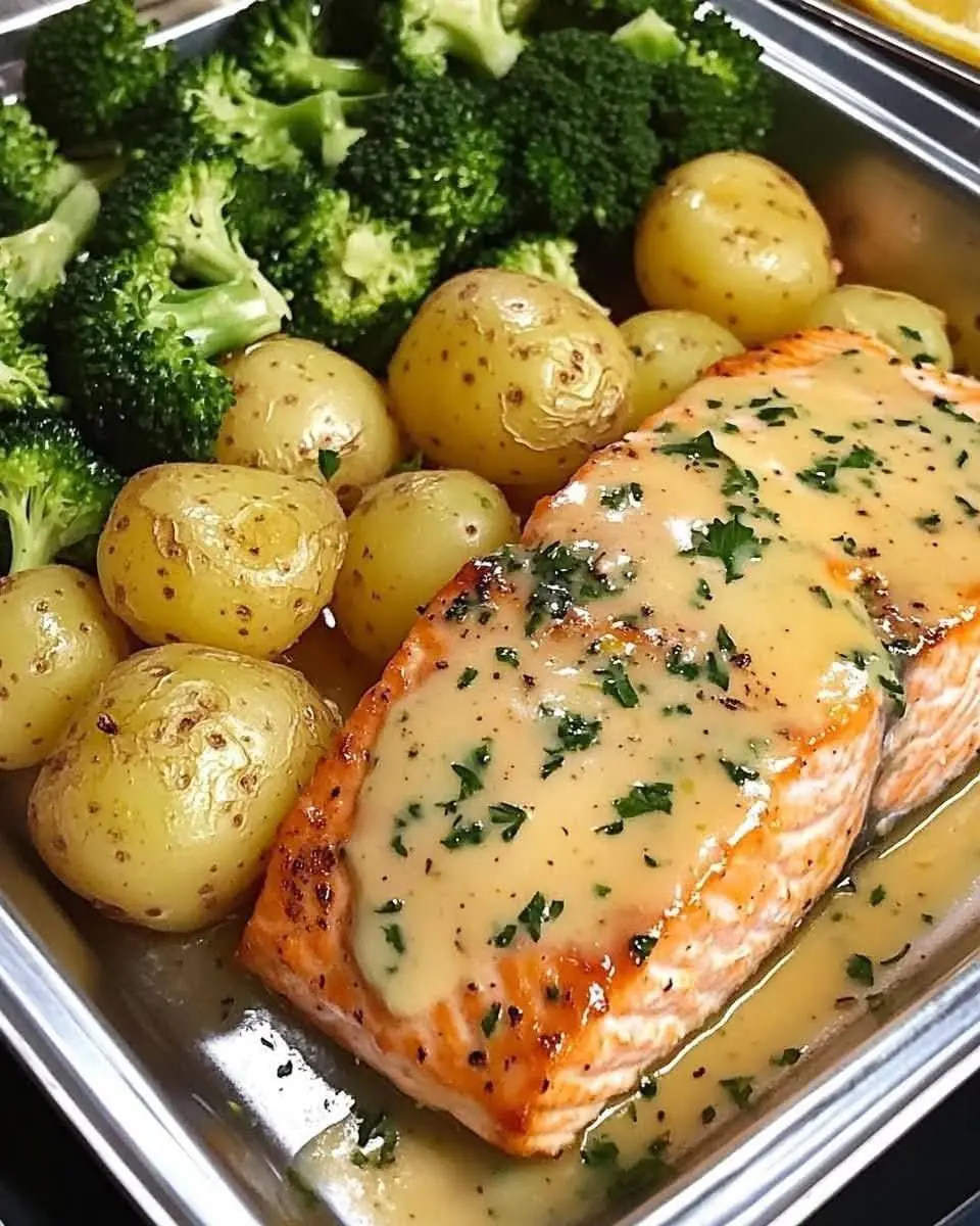 Lemon Butter Salmon with Crispy Potatoes and Broccoli 🐟🥔🥦