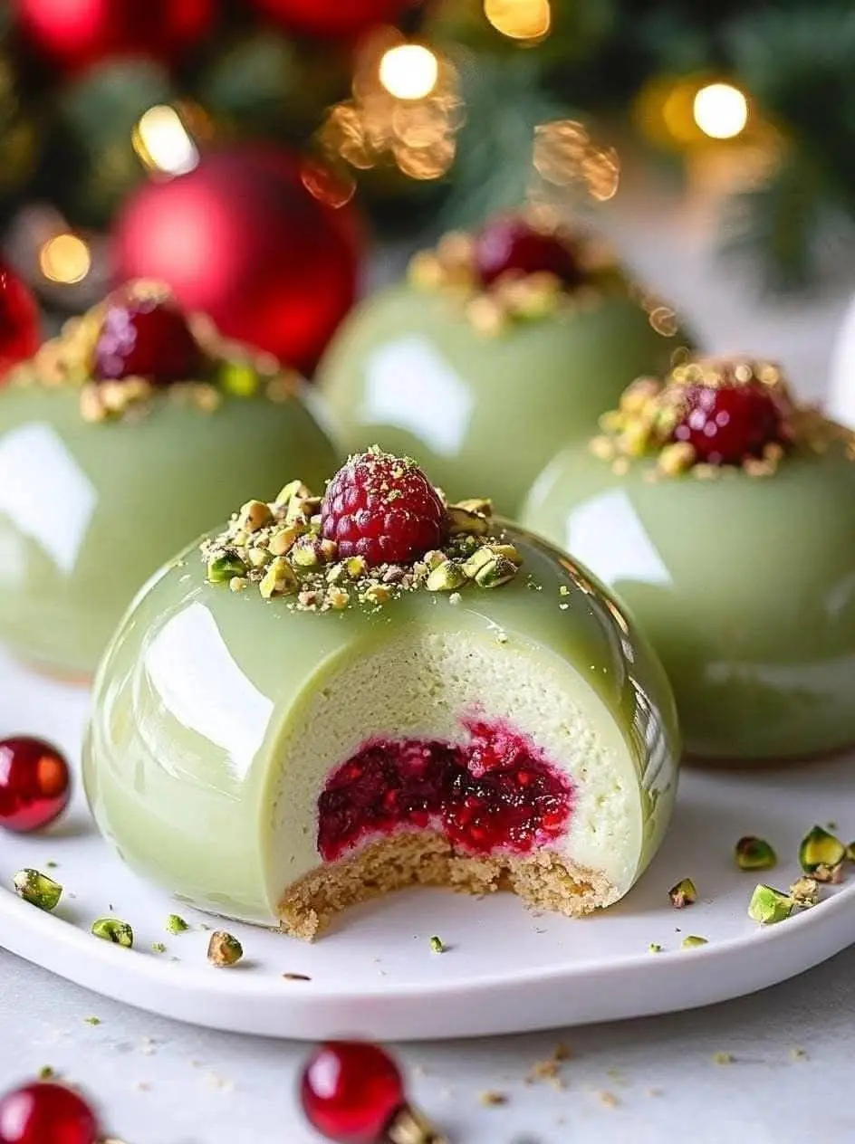 Pistachio and Raspberry Cheesecake Domes