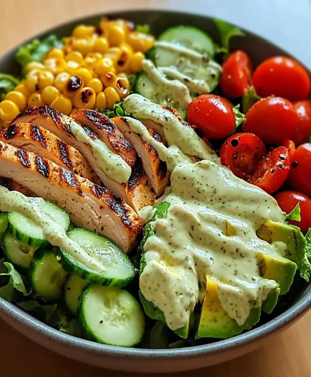 Grilled chicken and avocado salad bowl