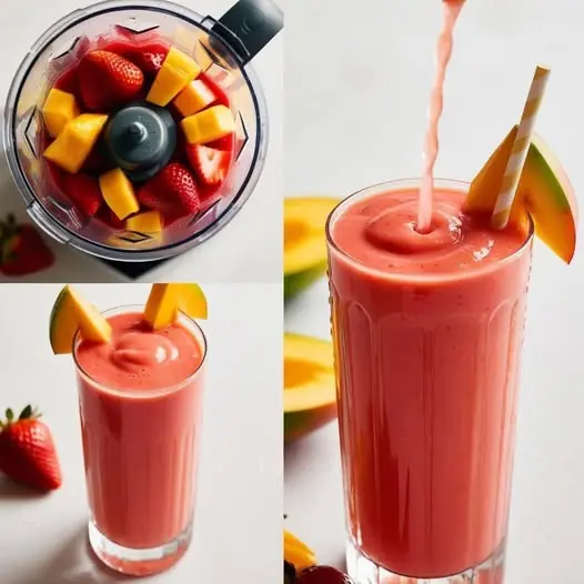 Tropical Strawberry Mango Smoothie Recipe 🍓🥭🌴