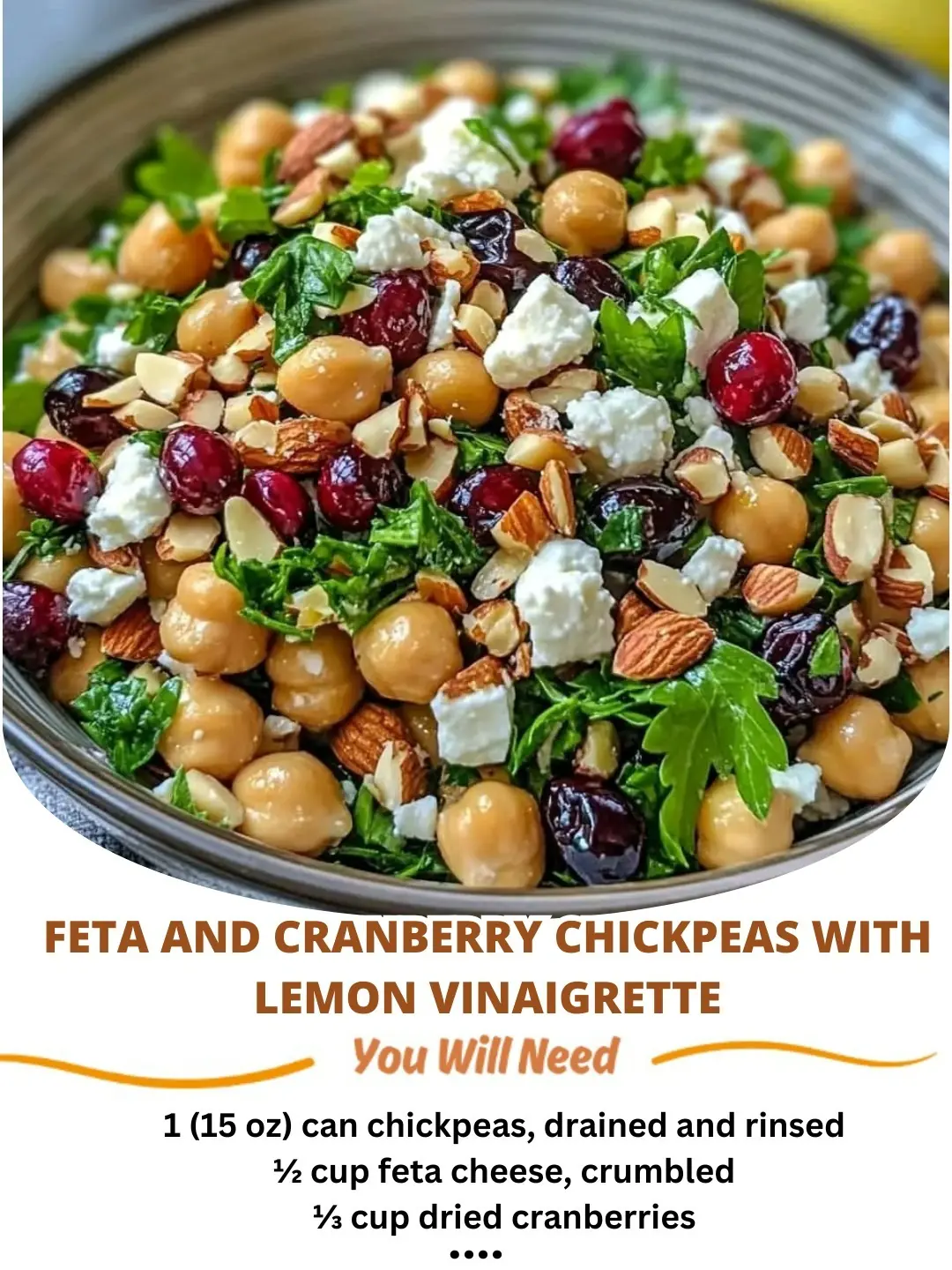 Feta & Cranberry Chickpeas with Lemon Vinaigrette: A Light & Flavorful Mediterranean-Inspired Salad! 🥗🍋