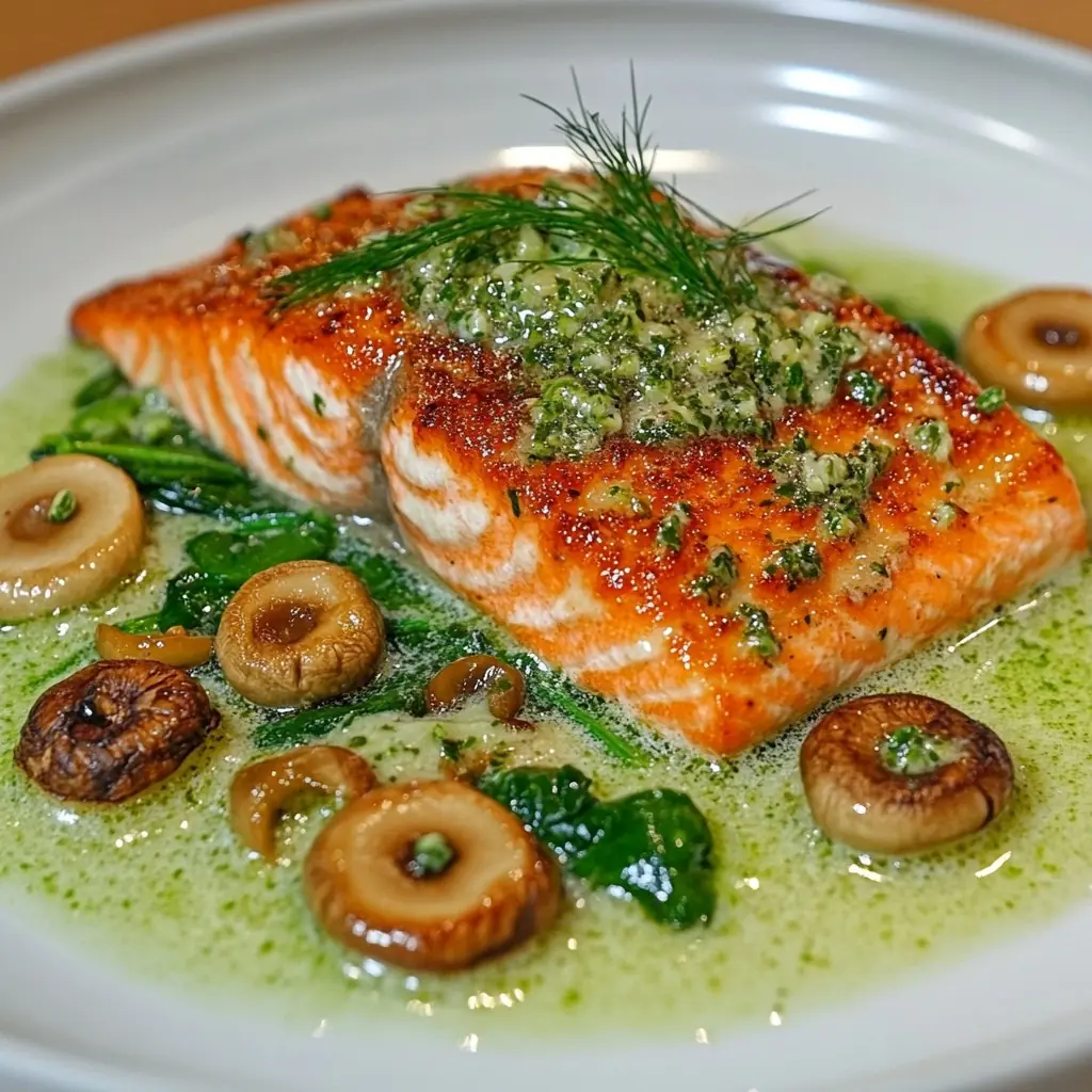 🔥 Creamy Garlic Butter Salmon with Mushrooms & Spinach 🐟🍄🥬