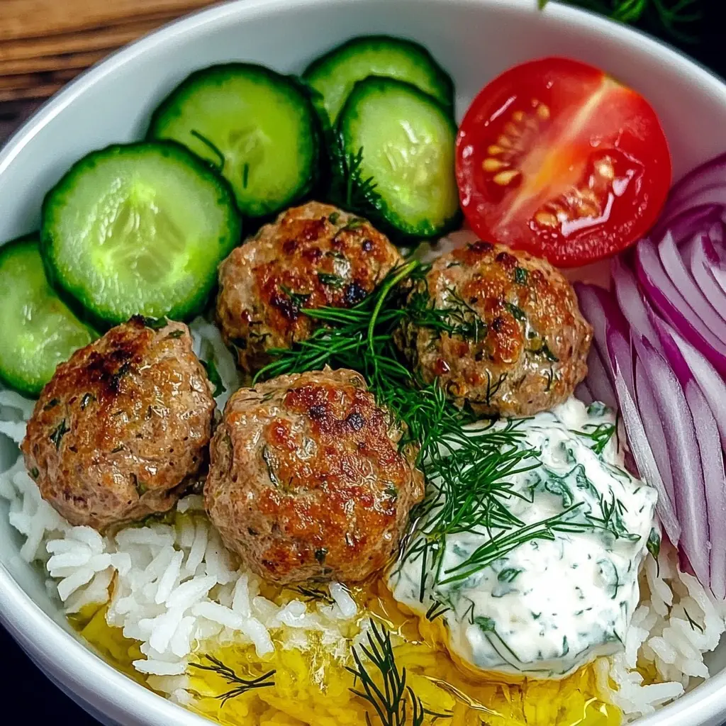 🔥 Greek Meatball Bowl with Tzatziki, Rice & Fresh Veggies 🥙🍚🌿