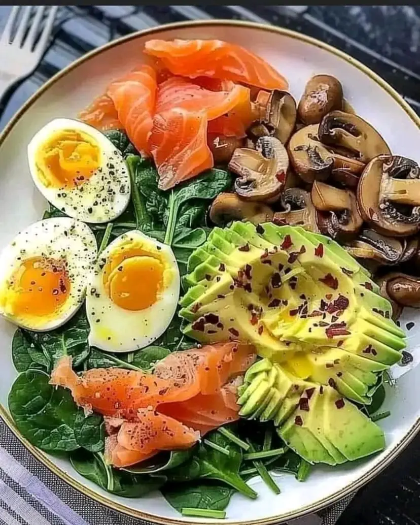 Healthy Breakfast Plate with Salmon and Veggies