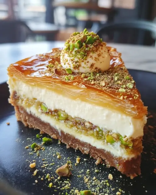 Honey Pistachio Baklava Cheesecake 🍯🍰✨ A Fusion of Two Classic Desserts!