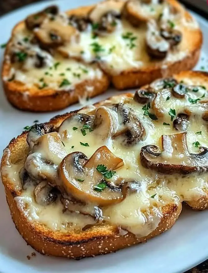 Gourmet cheesy mushroom and garlic toasts