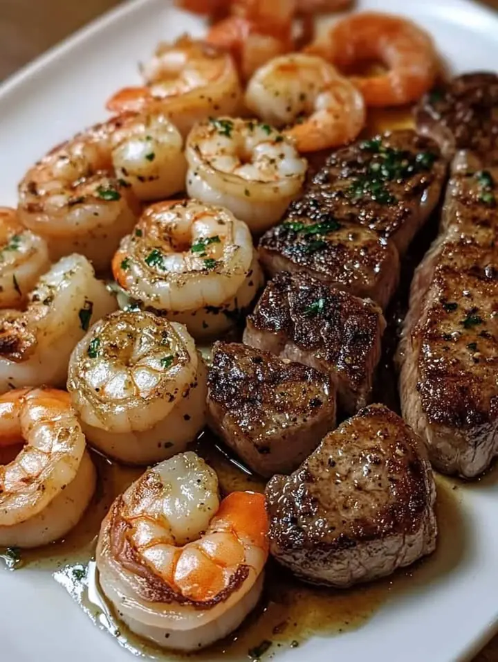 Garlic Butter Steak, Shrimp & Scallops Surf & Turf