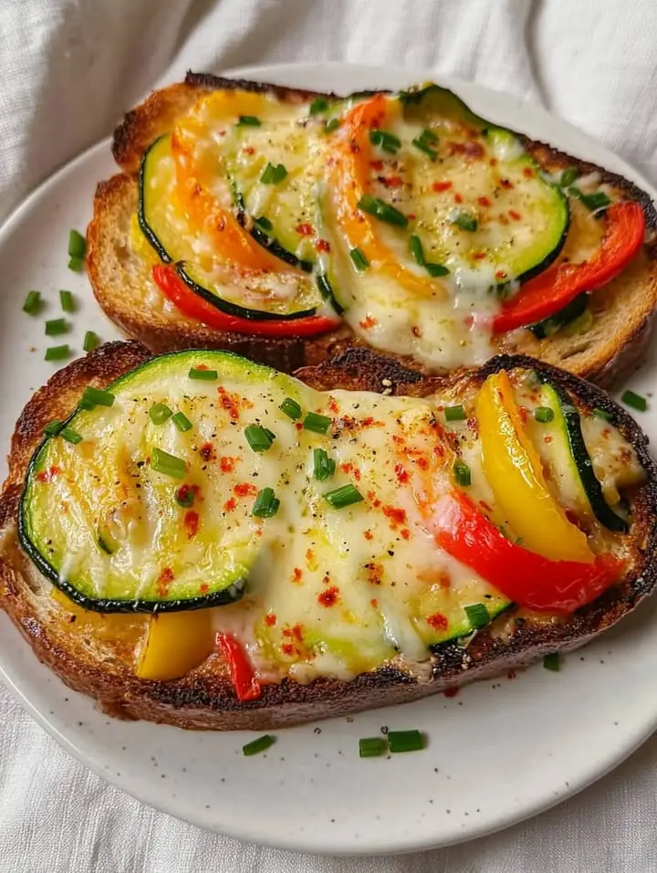 Cheesy Veggie Toast with Bell Peppers & Zucchini