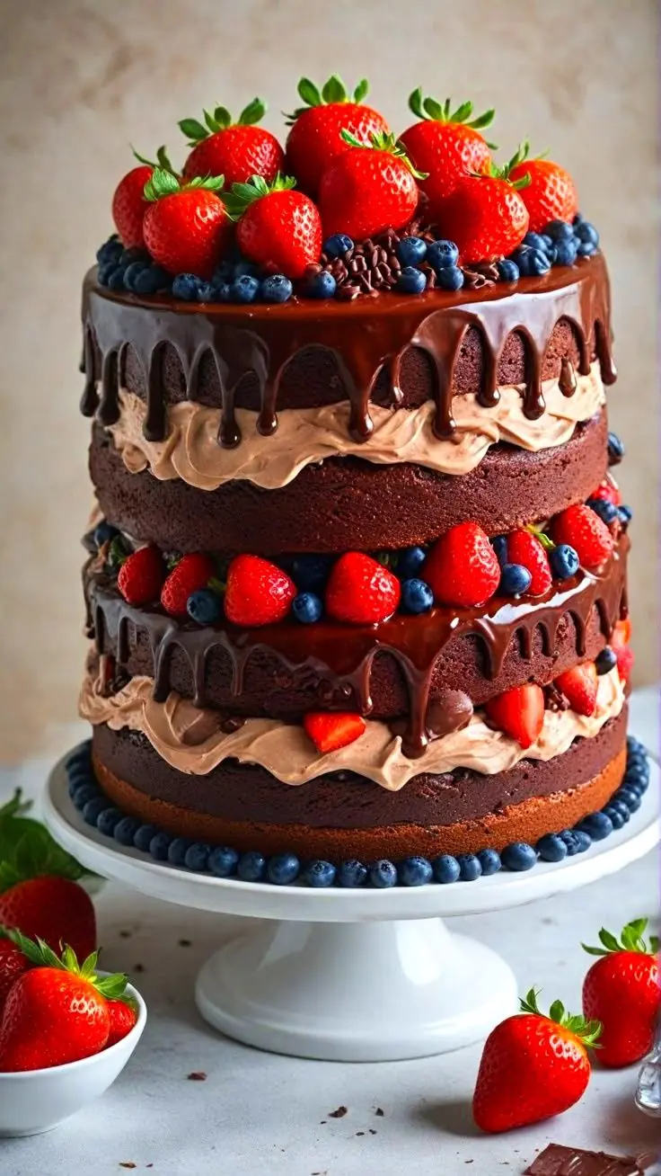 Delicious Strawberry & Chocolate Layer Cake