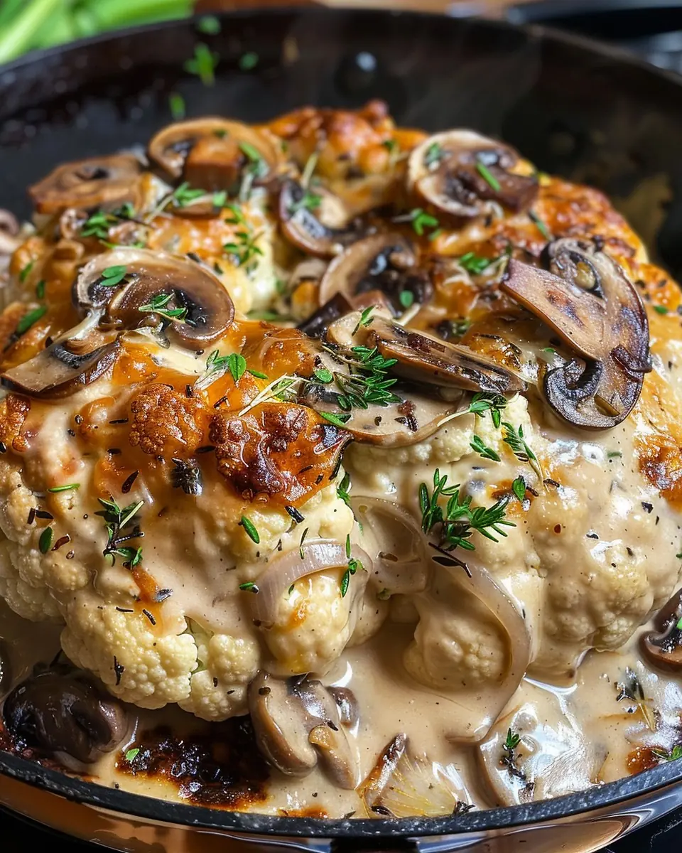 Cauliflower Crown with Creamy Mushroom Gratin
