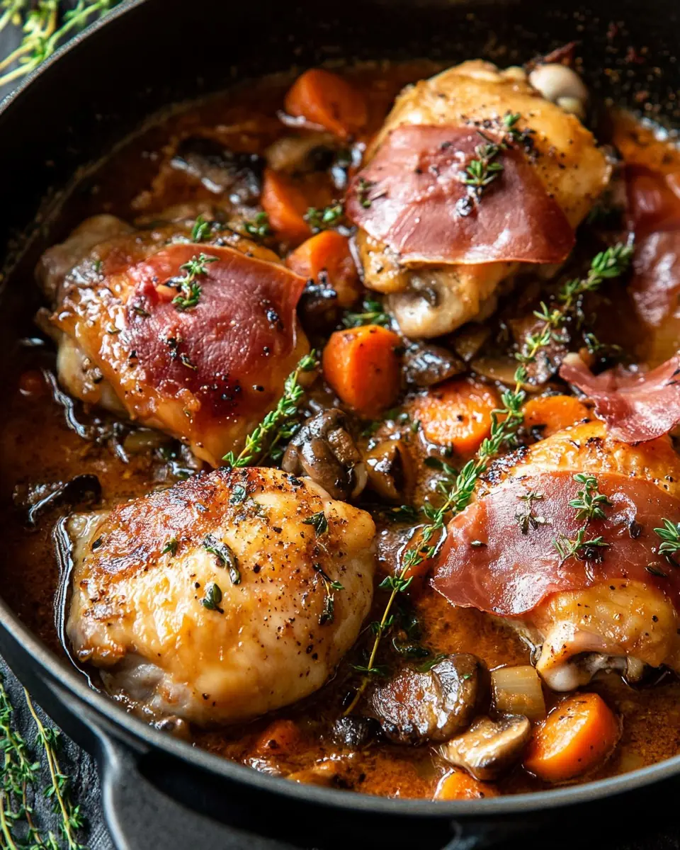 π Savory Chicken Thighs with Prosciutto and Herb Sauce