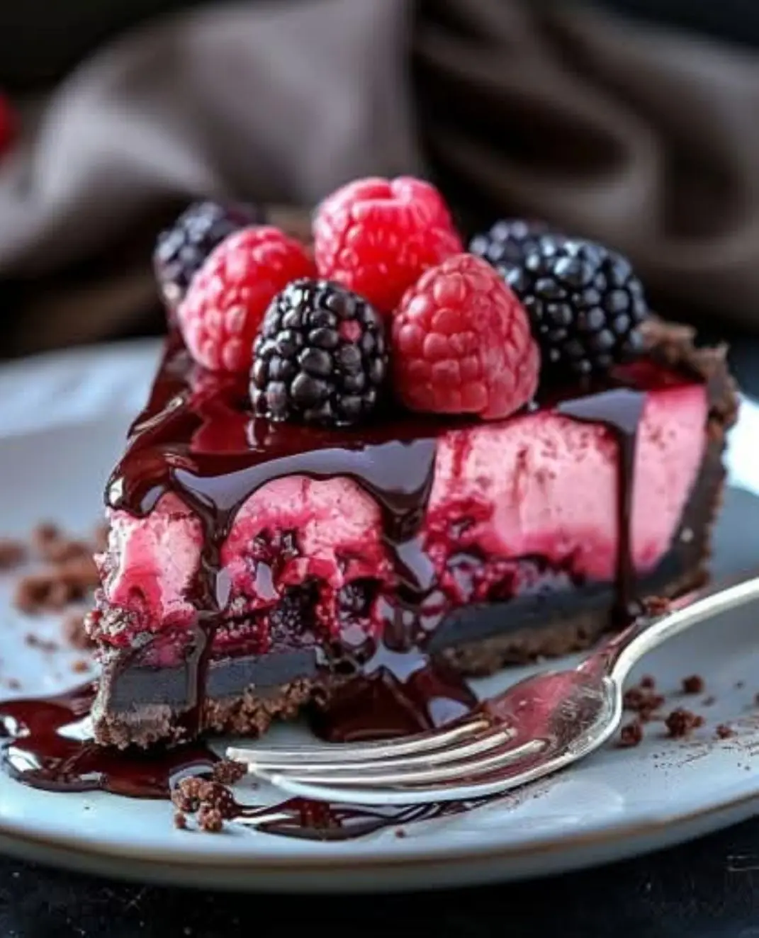 Dark Chocolate Raspberry Cheesecake