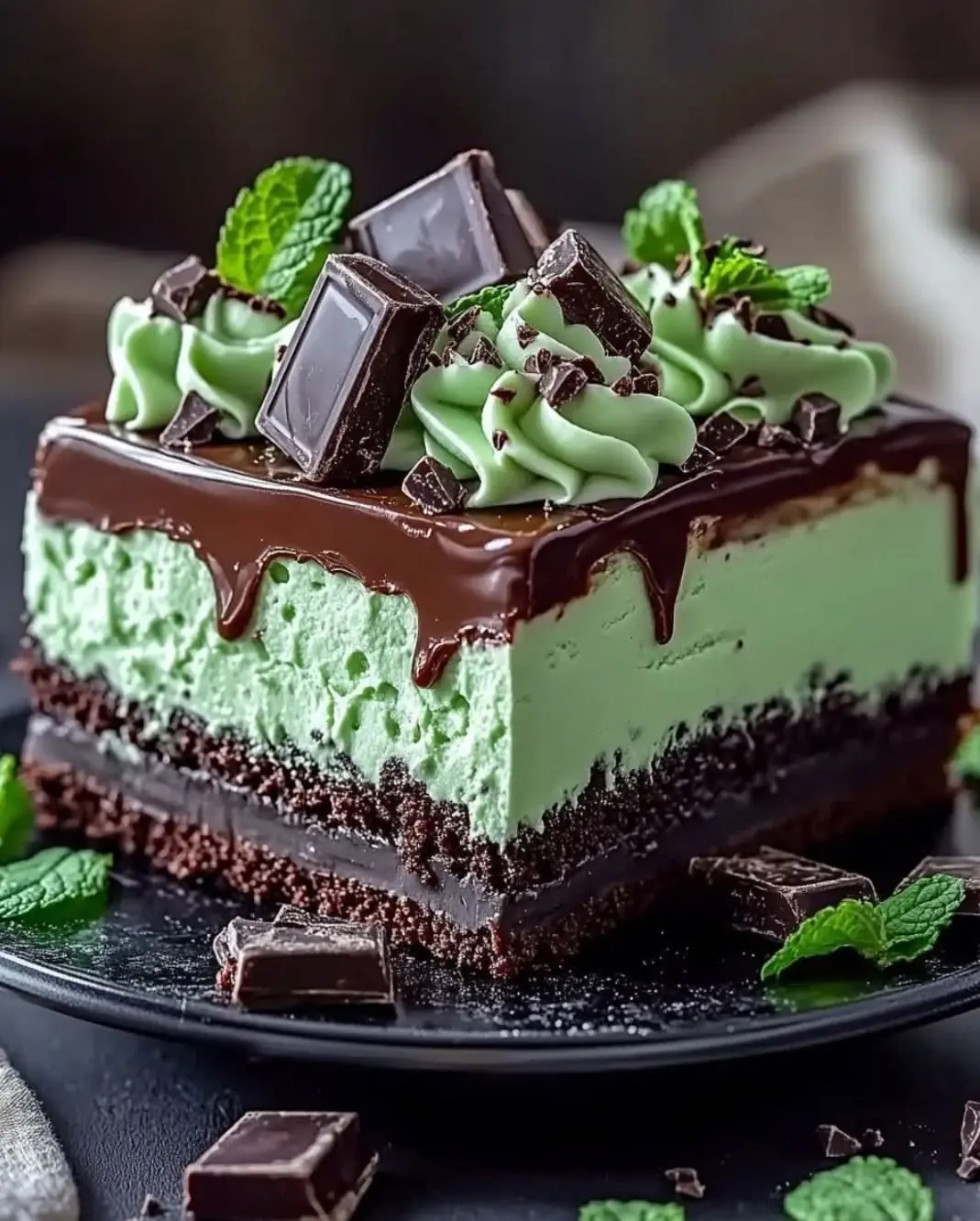 Mint Chocolate Fudge Cheesecake Cake