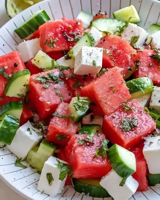 Refreshing Watermelon Cucumber Feta Salad