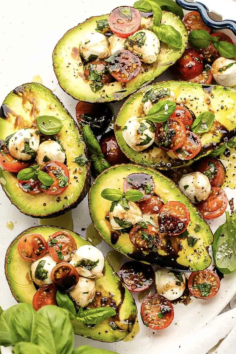 Caprese Stuffed Avocados with Sweet Balsamic Glaze