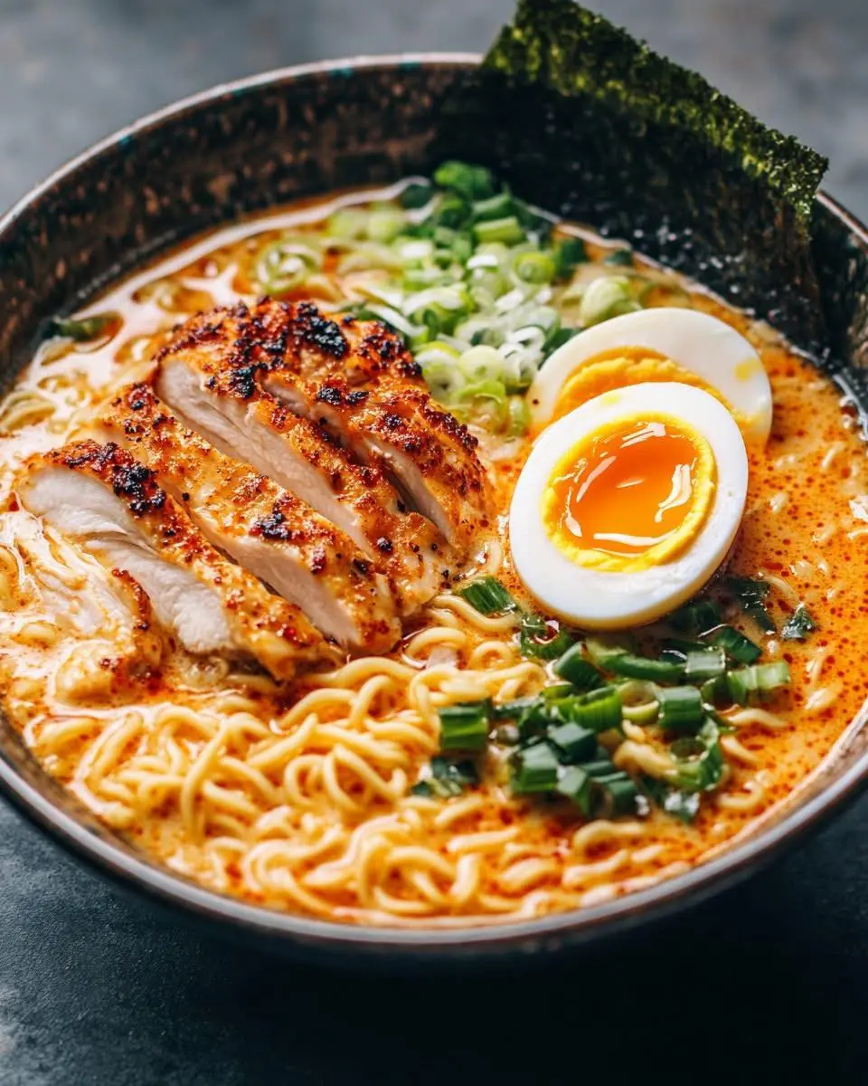Spicy Chicken Ramen with Creamy Garlic Sauce πΆοΈπ₯
