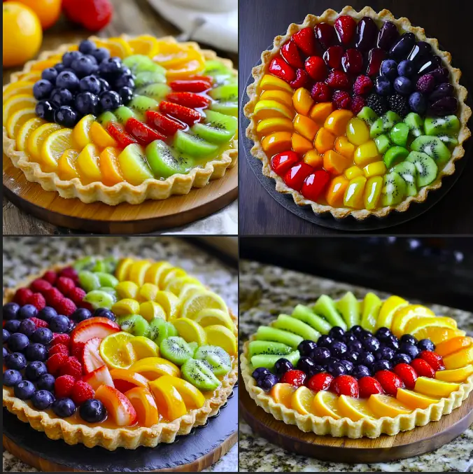 Rainbow Fruit Tart on Soft Crust with Chia and Citrus Glaze