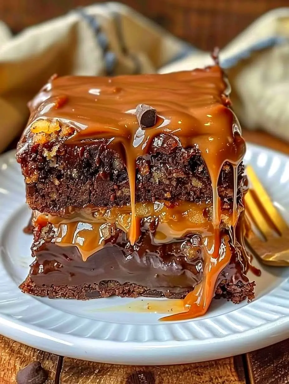 🍫🐢 Gooey Chocolate Caramel Turtle Cake Bars 🐢🍫