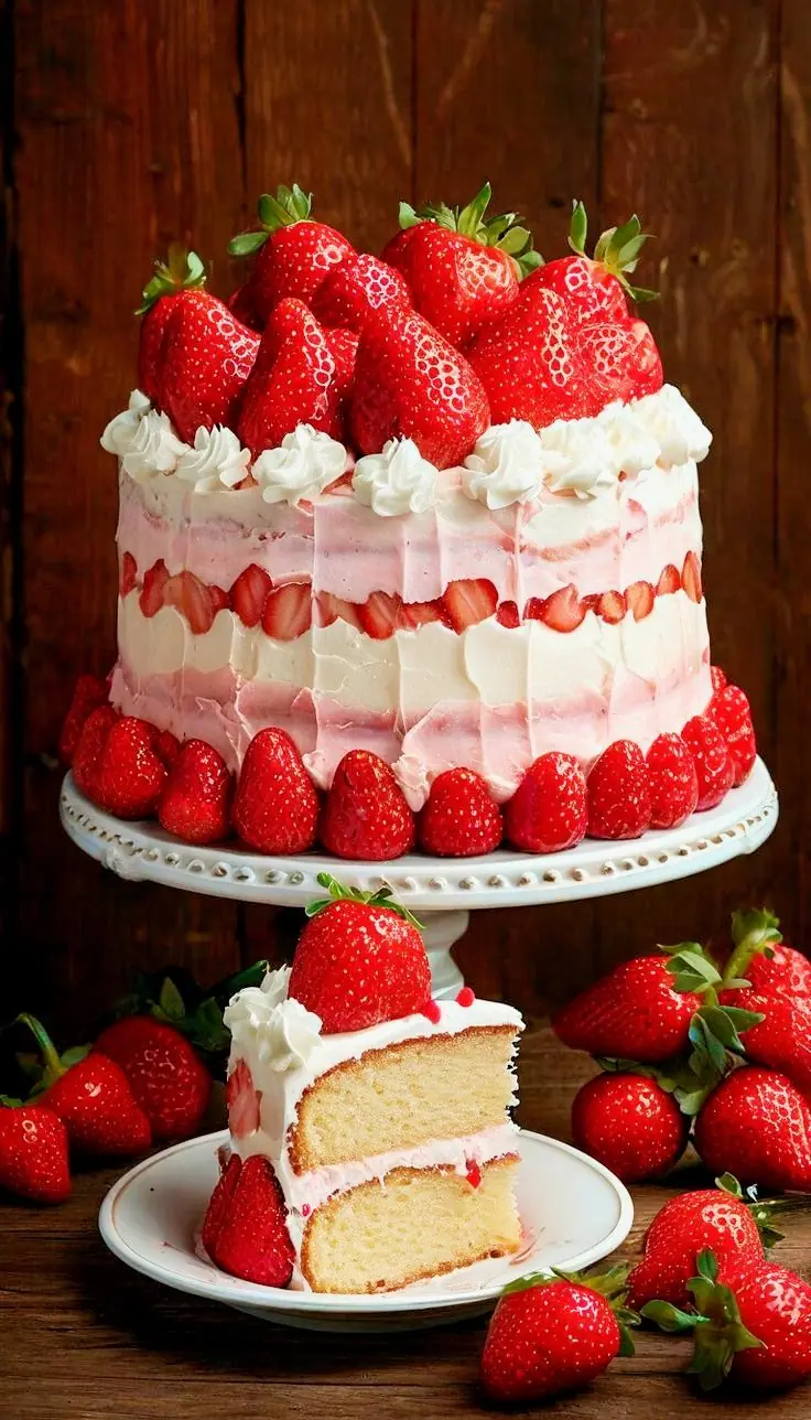 🍰 Fresh Strawberry Shortcake Layer Cake 🍓🍓🍓