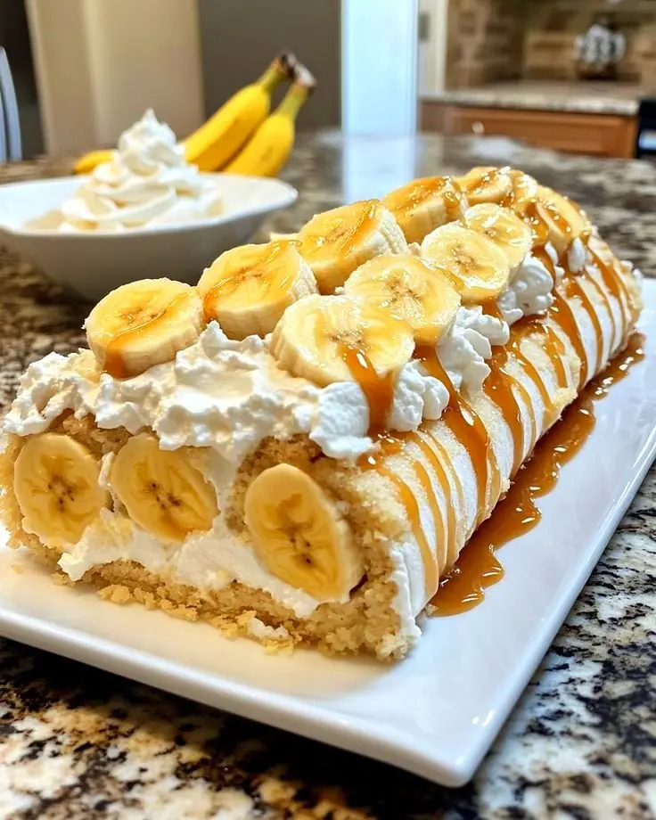 🍌✨ Banana Caramel Roulade
