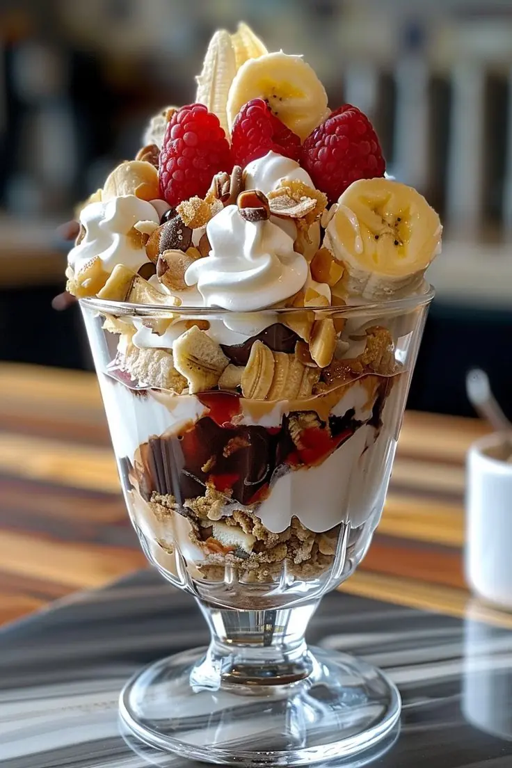 🍌 Banana Berry Chocolate Parfait Sundae 🍫