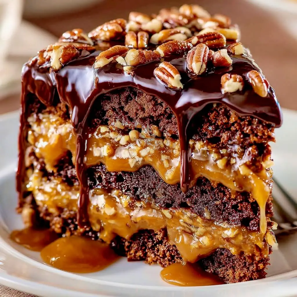 🍫🍯🥜 CHOCOLATE TURTLE CAKE SLICE