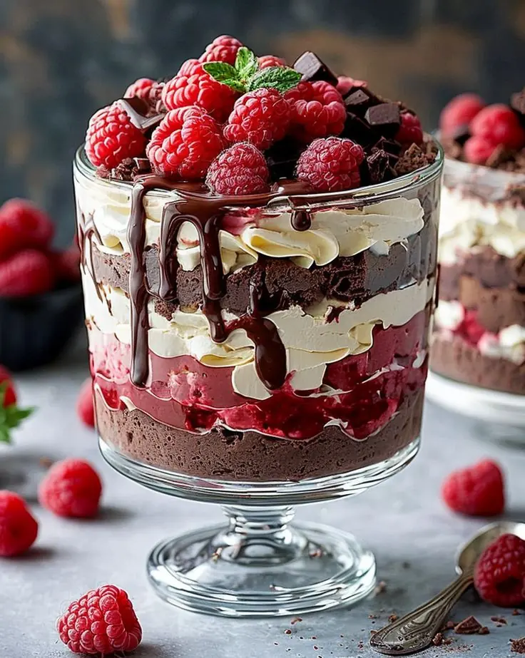 Raspberry Fudge Brownie Trifle 🍫🍇