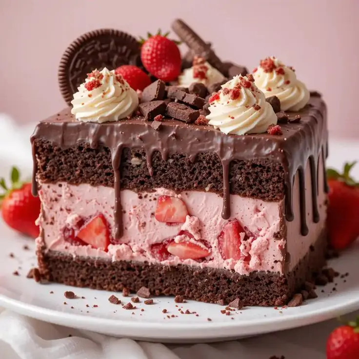 🍓🍪 Strawberry Cake with Oreo Crumble & Cookies 'n Cream Icing