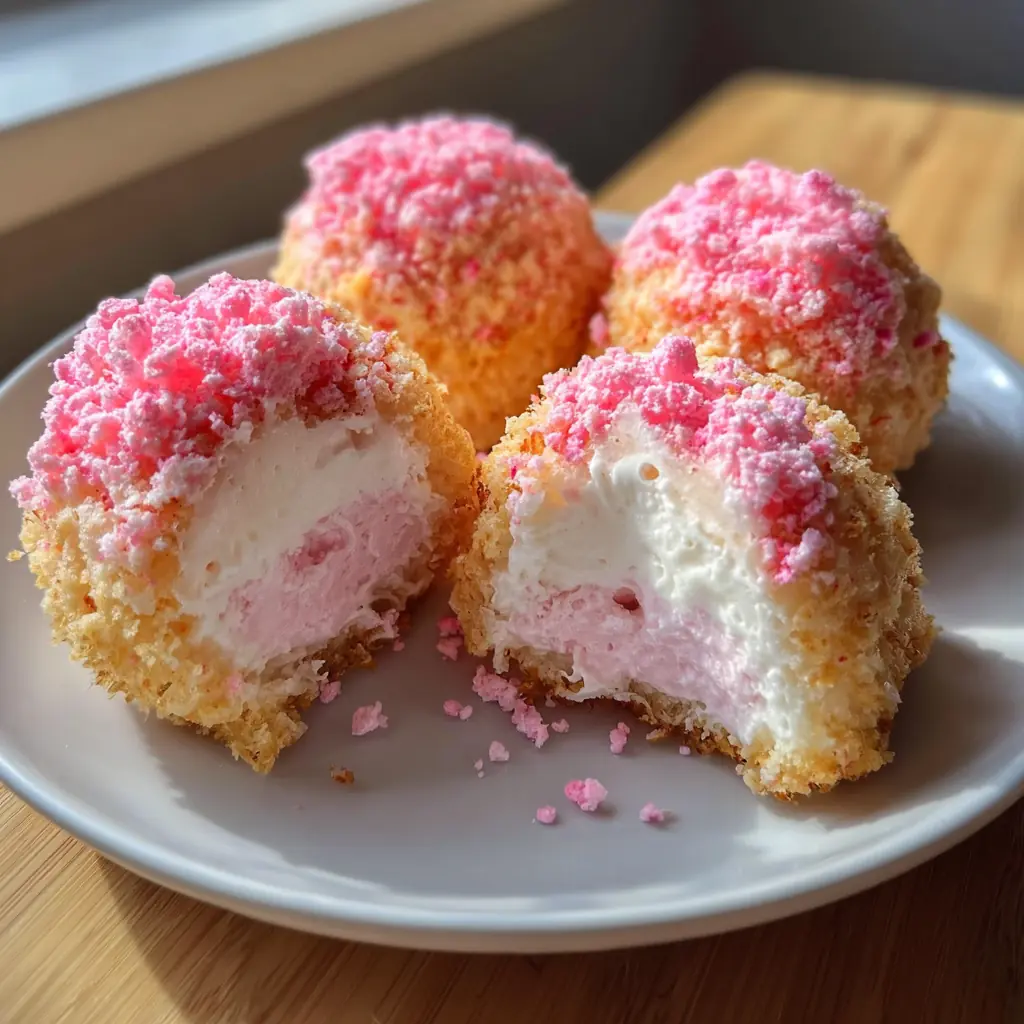 Crispy Cotton Candy Cheesecake Bombs