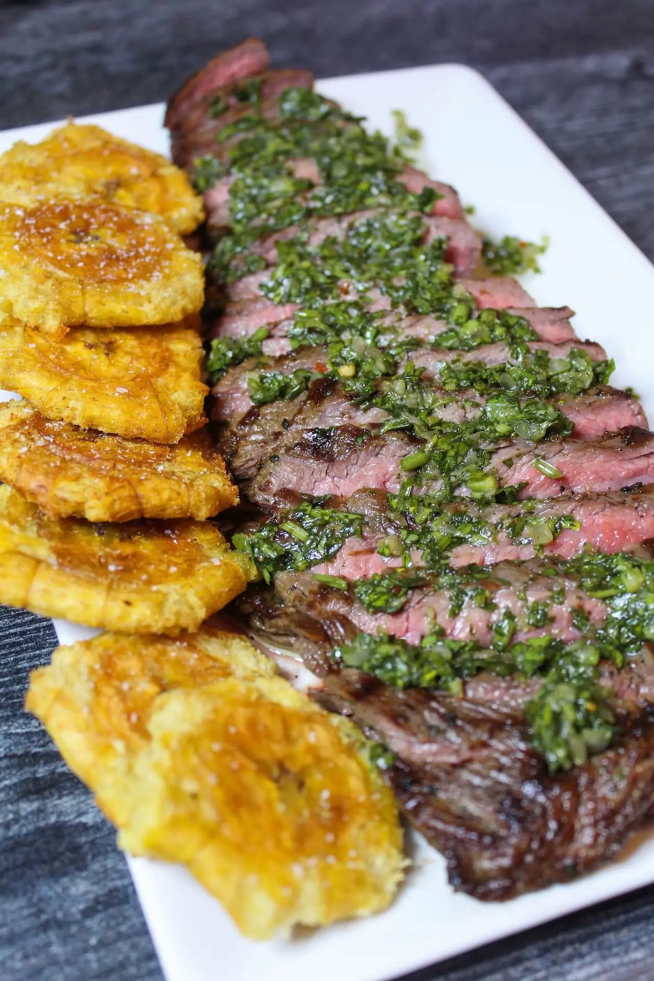 Seared Steak with Chimichurri Sauce & Crispy Fried Plantains