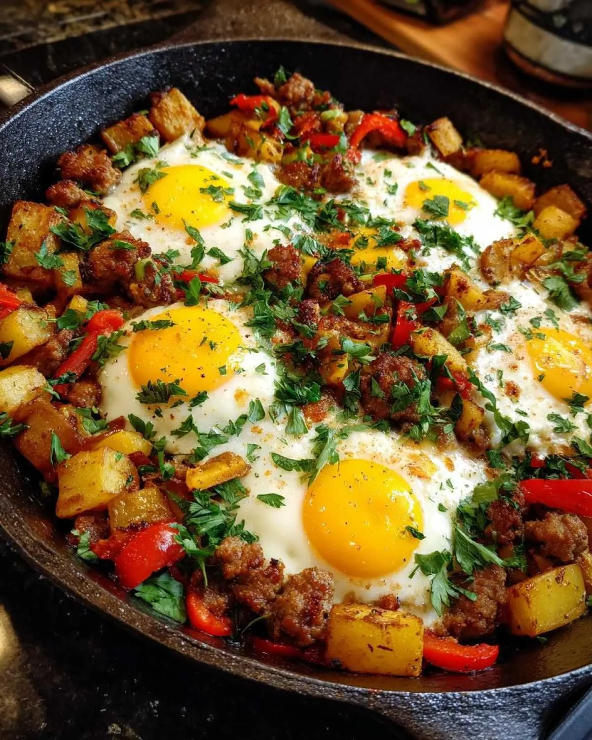 Ground Beef & Potato Skillet with Sunny-Side-Up Eggs