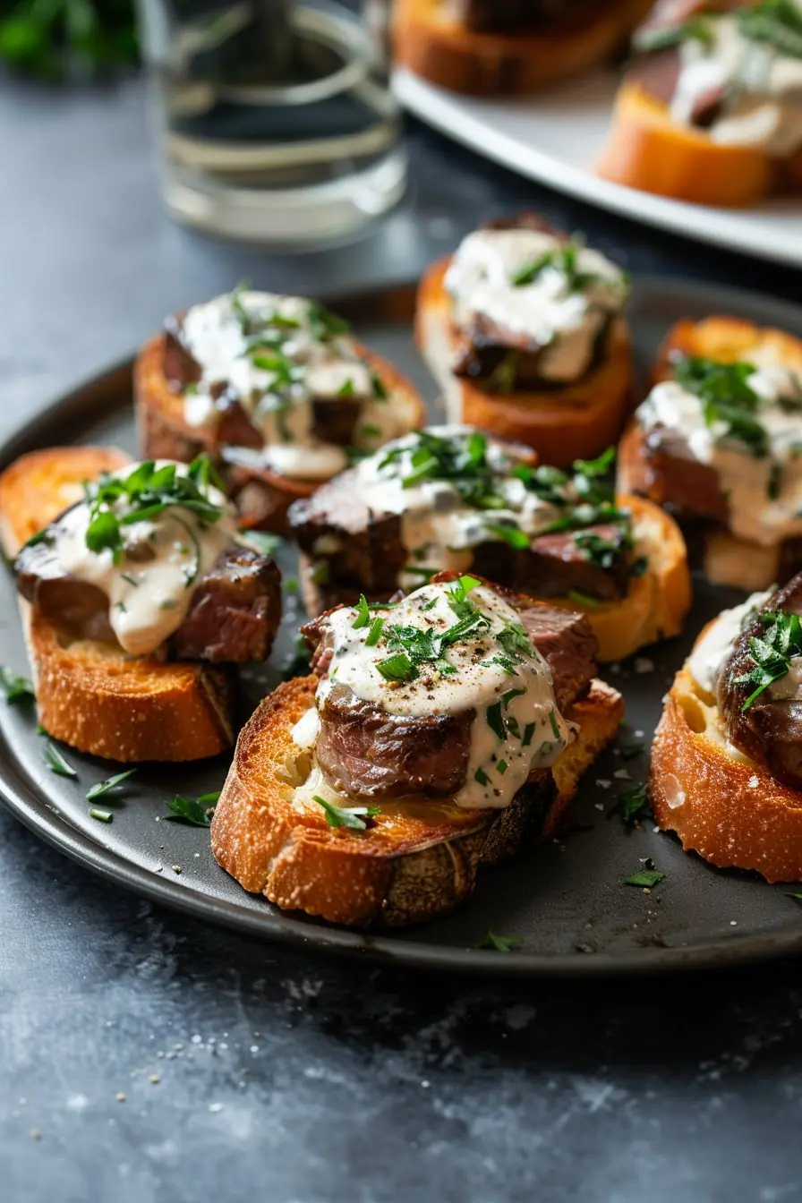 Steak Crostini with Creamy Horseradish Sauce