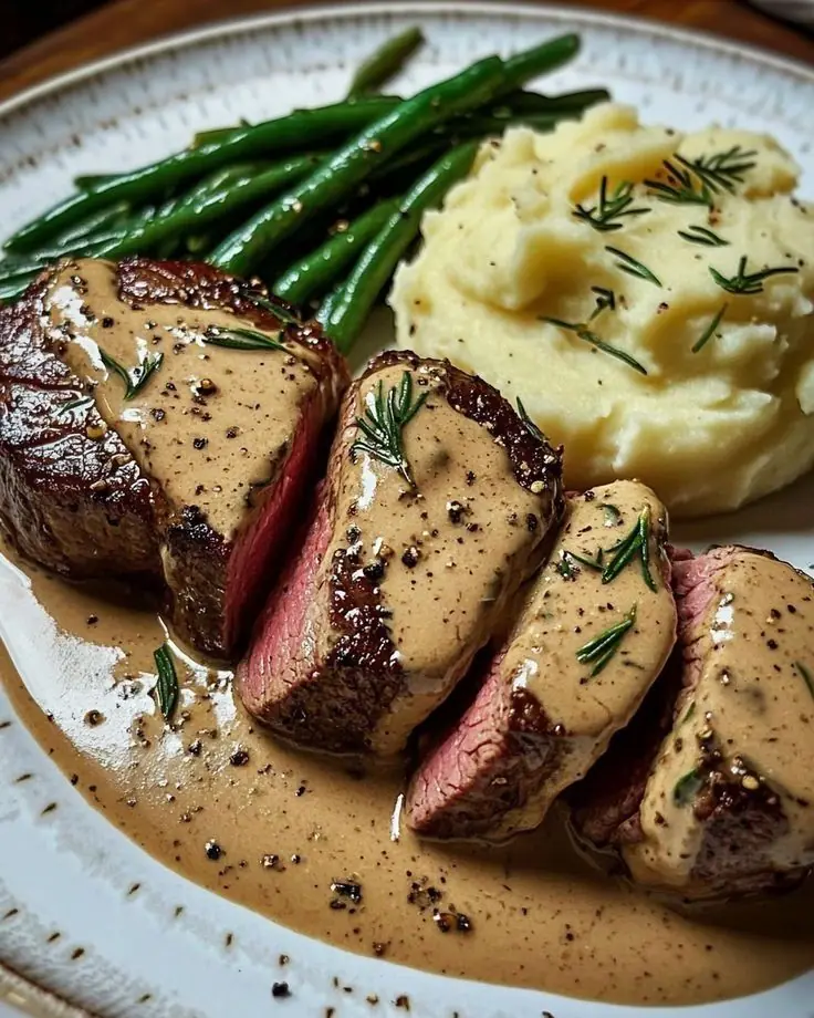 Pan-Seared Steak with Mashed Potatoes, Bacon, and Asparagus