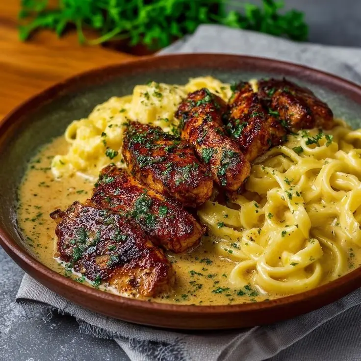 Pan-Seared Chicken with Creamy Alfredo Pasta