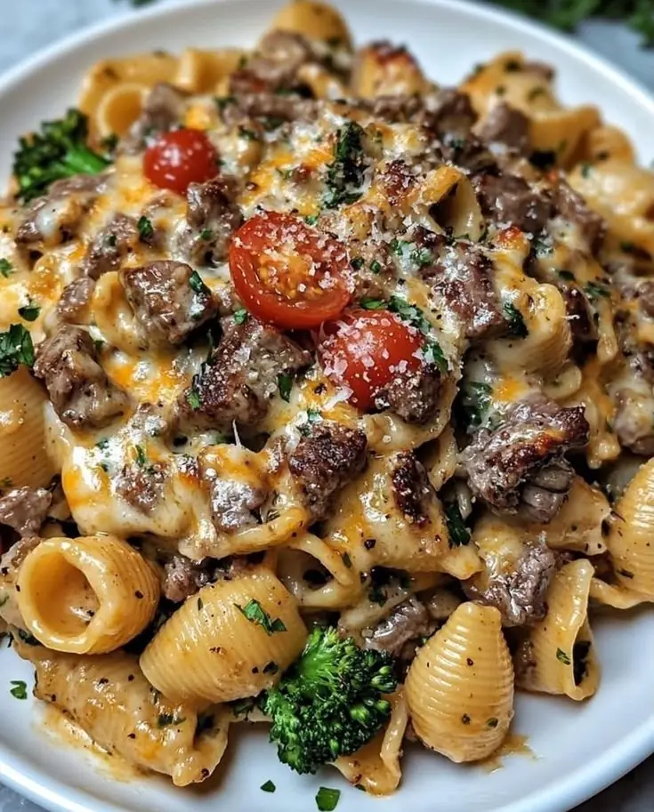 Creamy Beef and Broccoli Shell Pasta