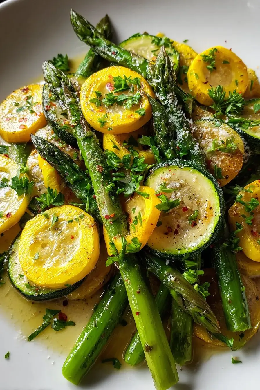 Sautéed Asparagus with Zucchini and Yellow Squash