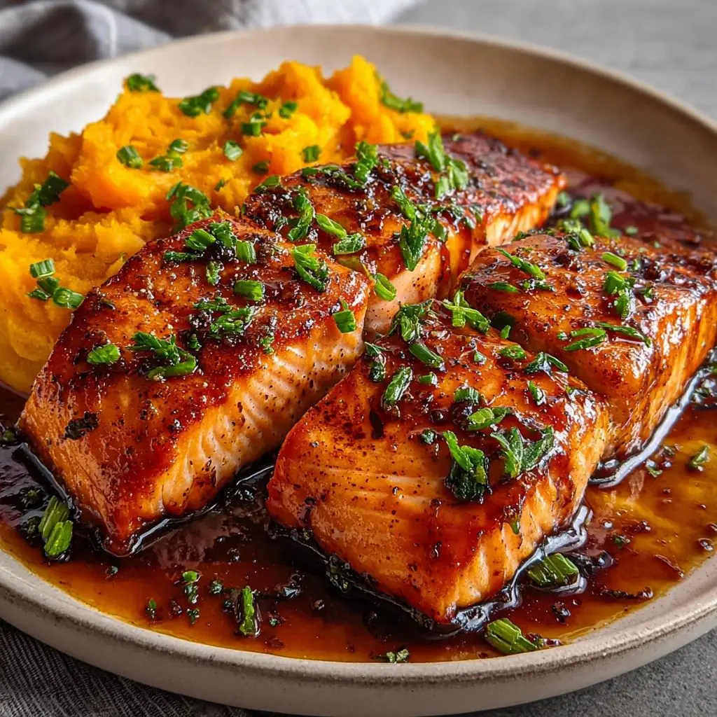 Honey Garlic Glazed Salmon with Mashed Sweet Potatoes