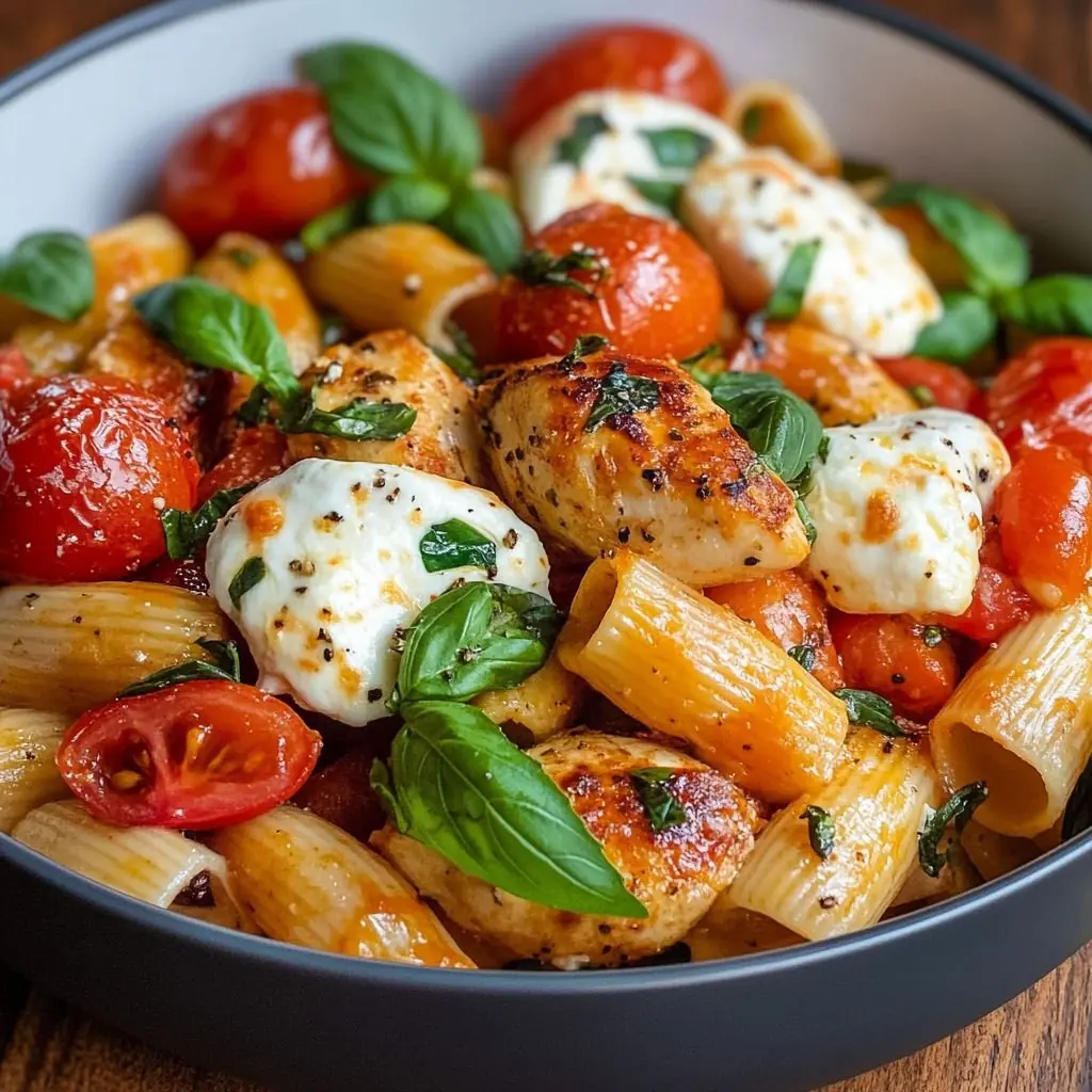 Rigatoni with Sun-Dried Tomatoes, Cherry Tomatoes, Basil & Burrata