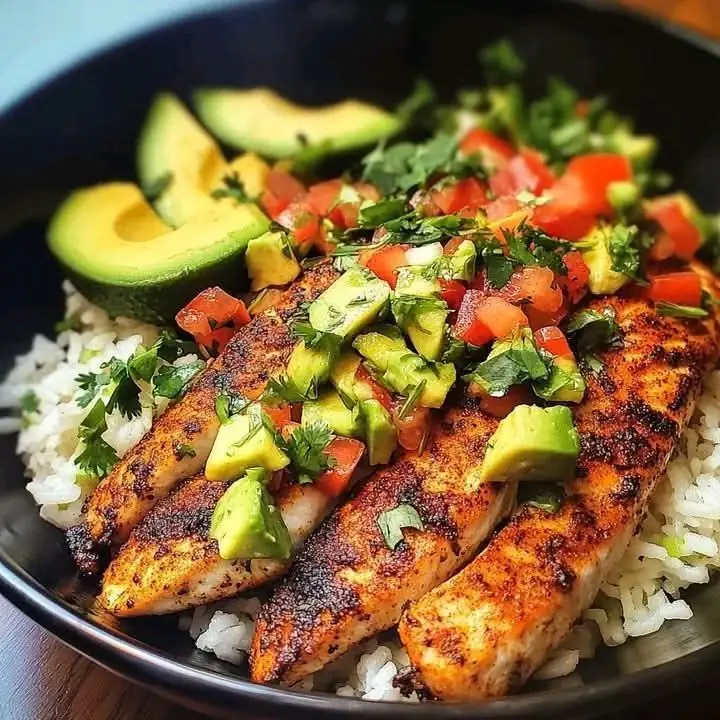 Blackened Tilapia with Cilantro Lime Rice & Avocado Salsa