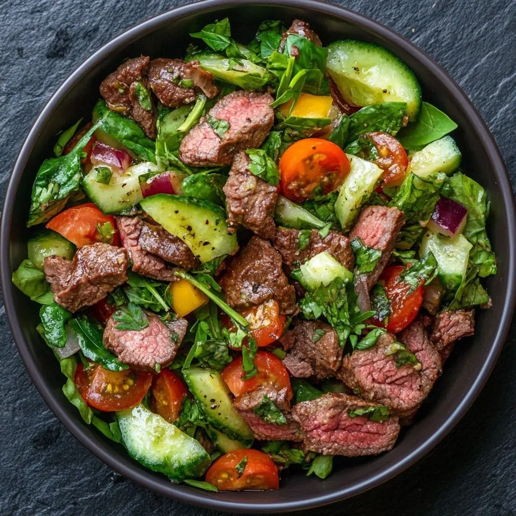 Grilled Steak Salad with Avocado and Honey Mustard Dressing