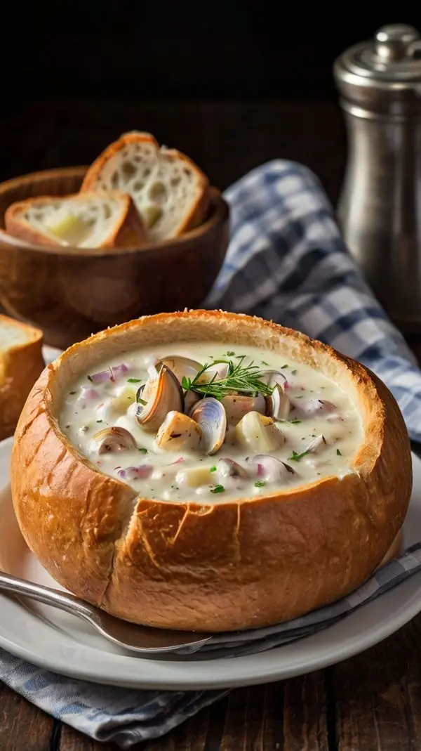 Creamy Clam Chowder in a Bread Bowl