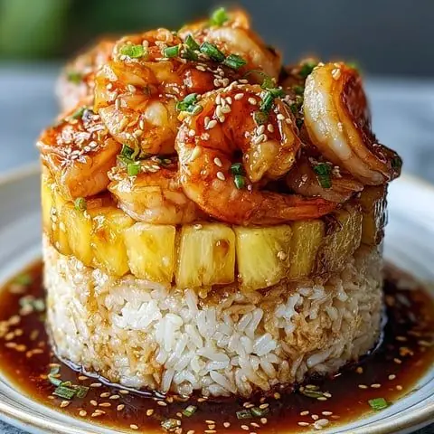 Teriyaki Shrimp & Pineapple Rice Stack