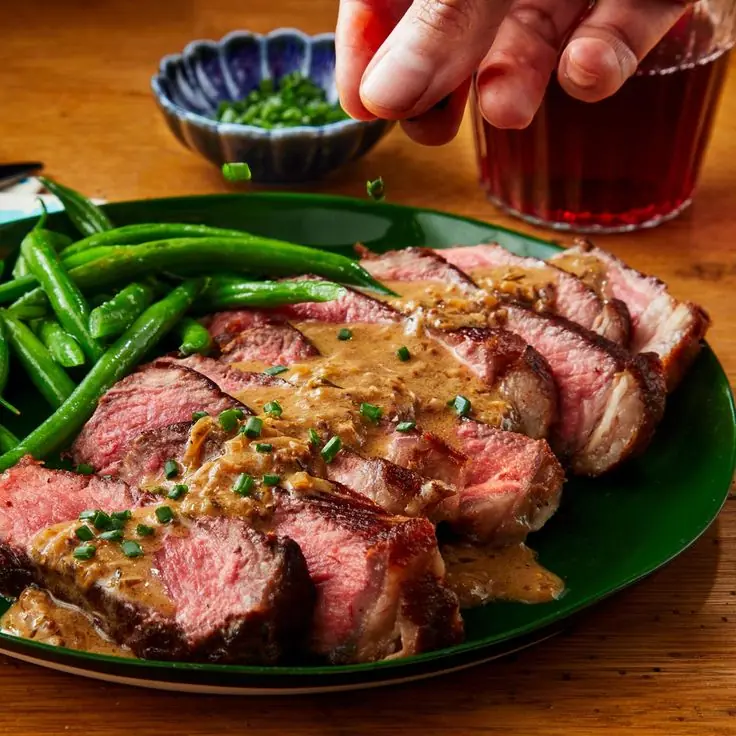Sizzling Diane Steak with Brandy Mushroom Sauce