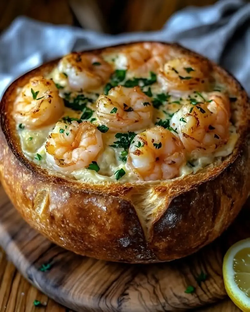 🦐 Creamy Garlic Shrimp Bread Bowl