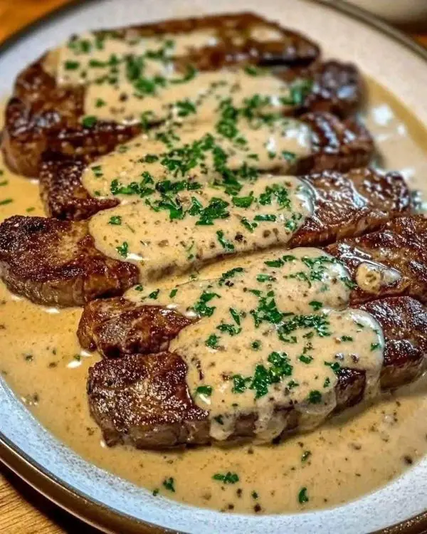 Steak with Creamy Peppercorn Sauce 🥩