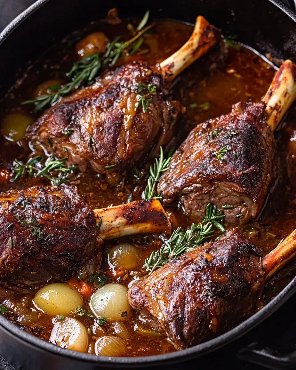 Rustic Slow-Cooked Lamb Shanks in a Rich Herbed Gravy