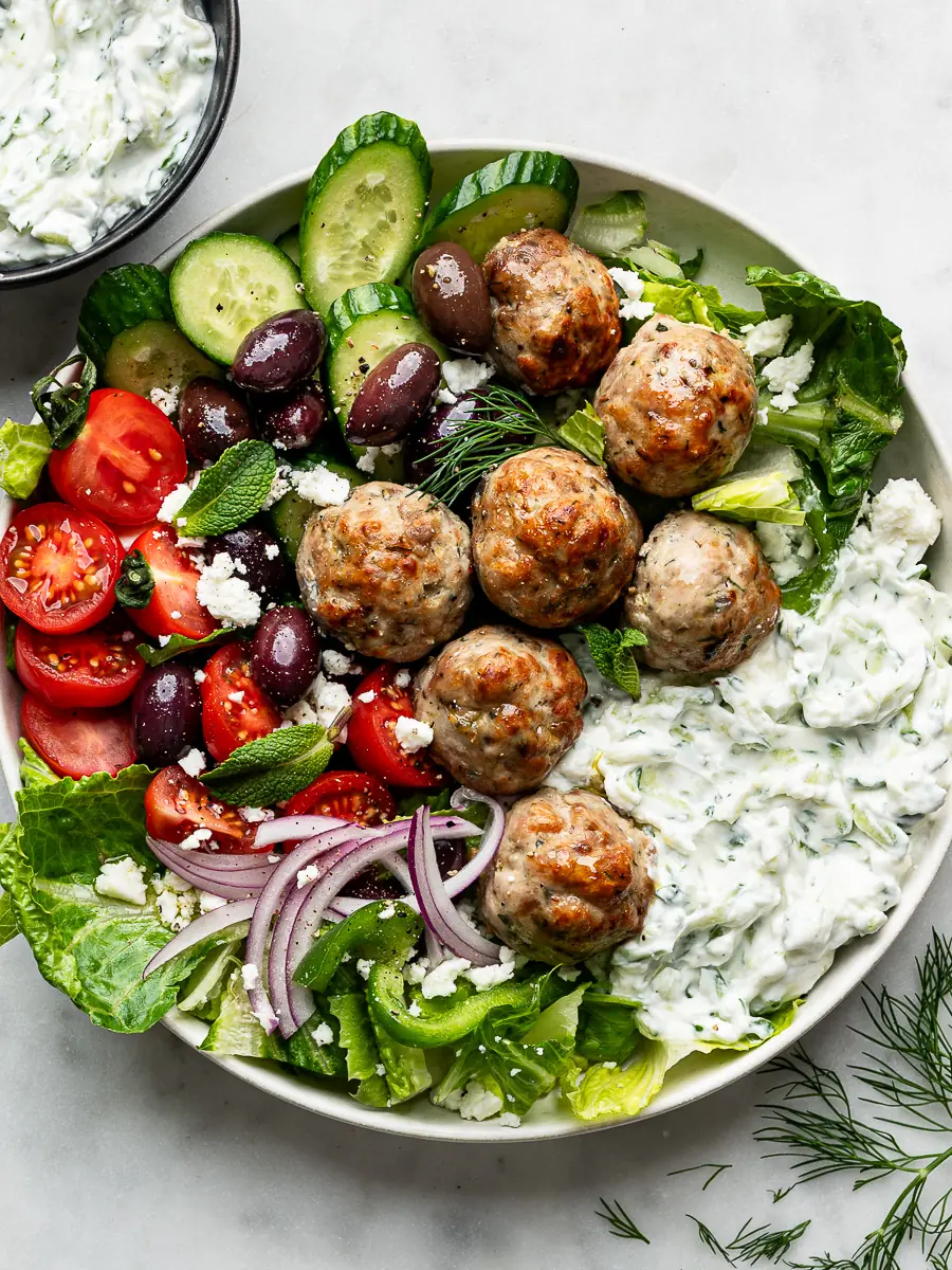 Greek Chicken Meatballs with Homemade Tzatziki